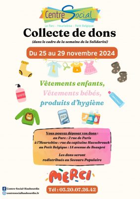 APPEL AUX DONS 25 AU 29 NOVEMBRE 2024